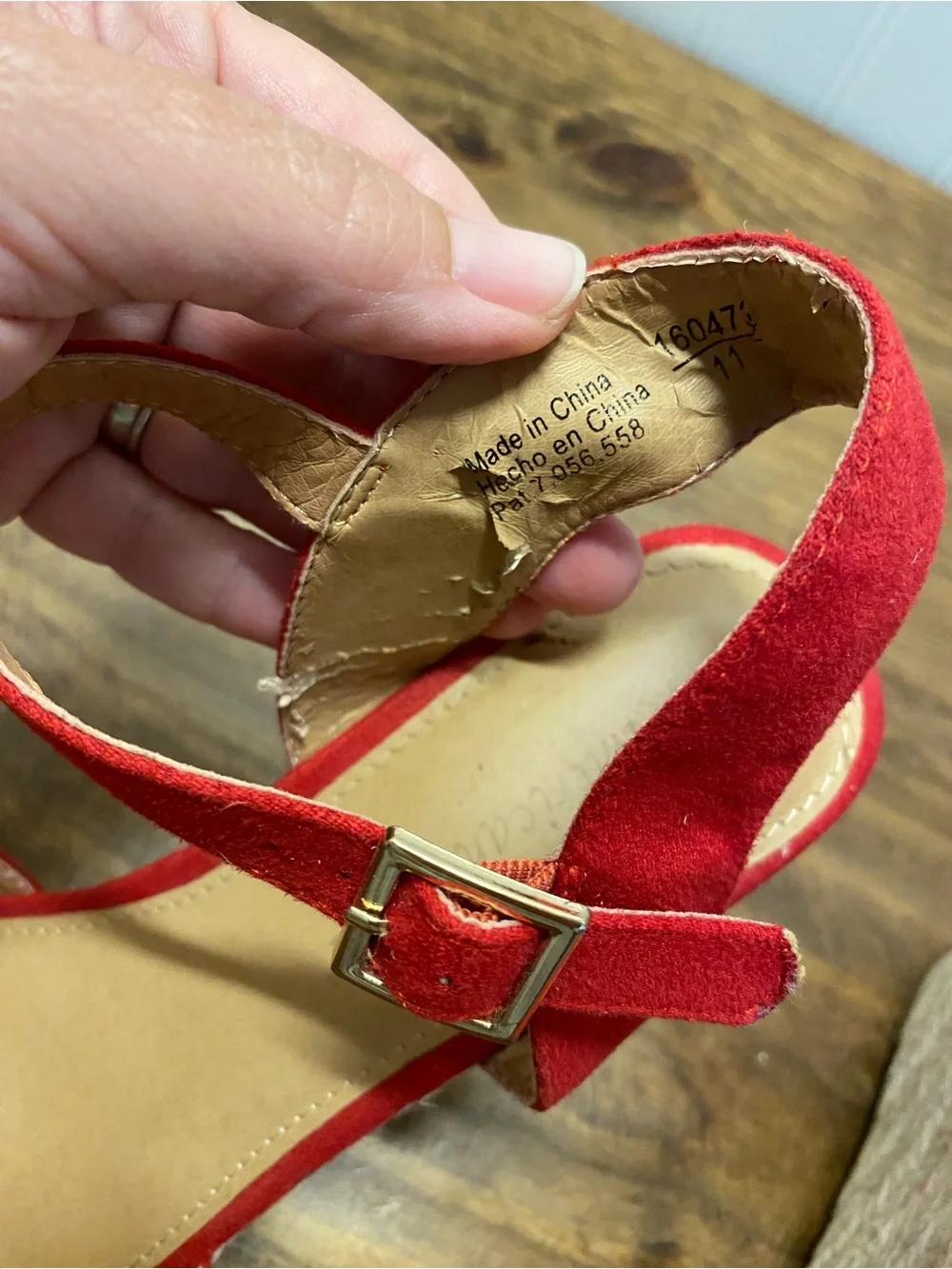 American Eagle - Red Suede Ankle-Strap Wedge Shoes - women’s size: 8 - Picture 12 of 16